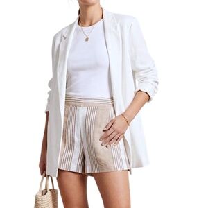 BCBGeneration linen cotton beige taupe white stripe old money coastal shorts 2